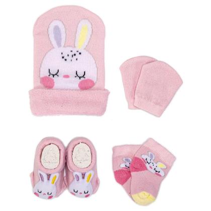 Imagem de 5 Kit Maternidade Bebê Recém-Nascido Menina Toucas Luvas Meias e Pantufas Enxoval Maternidade