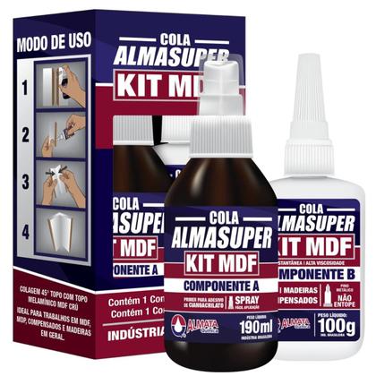 Imagem de 5 Kit Mdf Cola Instantânea + Catalisador Acelerador 190ml Almasuper