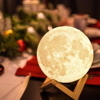 Imagem de 5 Luminária Lua Cheia 3d Led Abajur Com Suporte Sem Fio 15cm