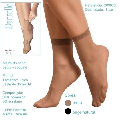 Imagem de 5 Meia Fina Transparente Soquete Fio 15 Dantelle Demillus 209870