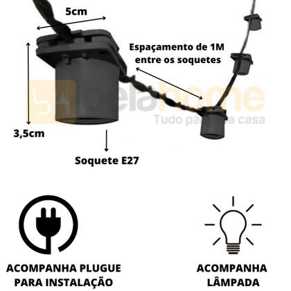 Imagem de 5 Metros Varal Luzes Festão E27 Com Lâmpadas Led 7w Colorida