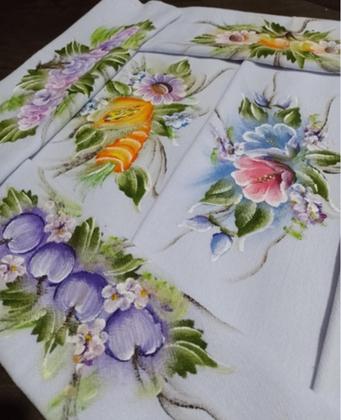 Imagem de 5 Panos De prato Pinturas feito a Mão Coloridos Artesanal