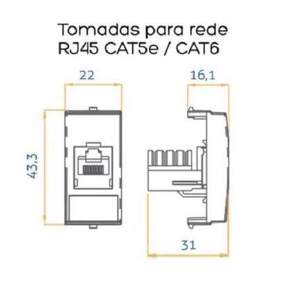 Imagem de 5 Pc Tomada Para Moveis Margirius Rj45 Branca Informática C