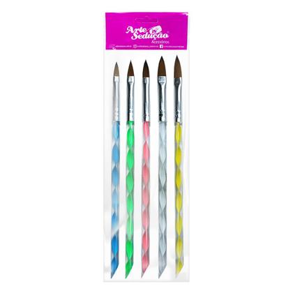 Imagem de 5 Pincéis para Decoração de Unhas Gel Acrílico Porcelana Aquarela Manicure