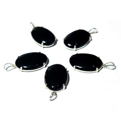 Imagem de 5 Pingentes Cabochão de Obsidiana Negra com Montagem em Prata 950