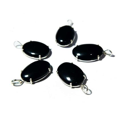 Imagem de 5 Pingentes Cabochão de Obsidiana Negra com Montagem em Prata 950