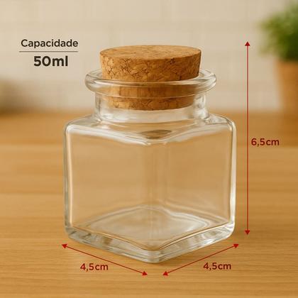 Imagem de 5 Porta Condimentos Tempero Quadrado de Vidro 50 ml C/ Rolha
