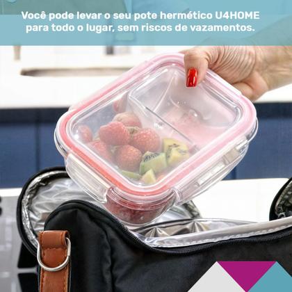 Imagem de 5 Potes Vidro Retangular Marmita Com Divisória 640ml Vedação