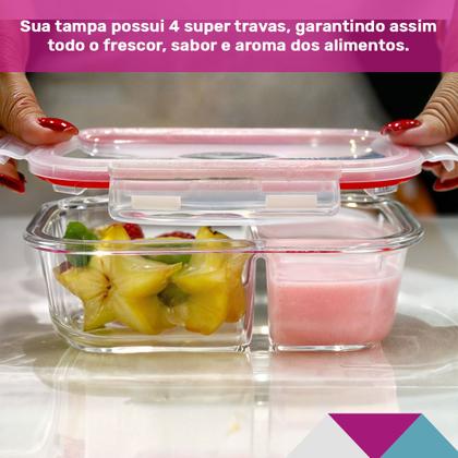 Imagem de 5 Potes Vidro Retangular Marmita Com Divisória 640ml Vedação