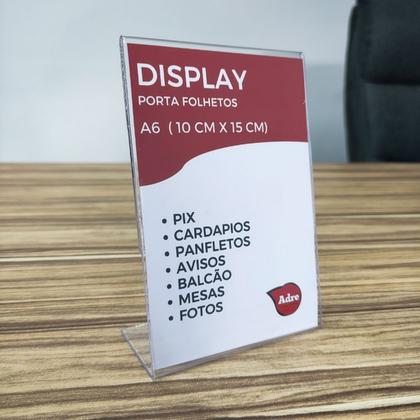 Imagem de 5 Suporte Display A6 L Expositor 10x15 Acrílico Virgem Pix QRcode Aviso Mesa Balcao Cardapio