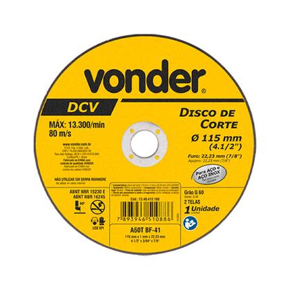 Imagem de 5 Unidades de Disco de Corte 115 mm x 1,0 mm x 22,23 mm, DCN 954 Grão G46 Vonder