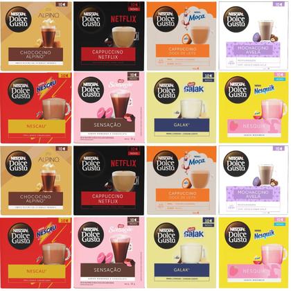 Imagem de 50 Cápsulas Dolce Gusto Sortidas Cafés Chás Espressos Cremosos Lançamentos Chocolate Filtrados