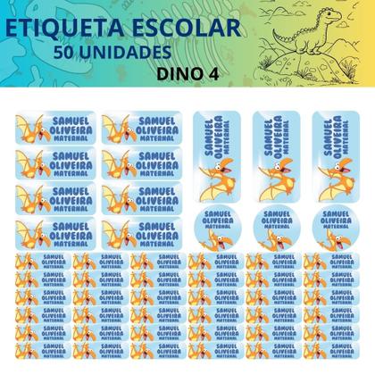 Imagem de 50 Etiquetas Escolares Personalizado Vinil Dinossauro