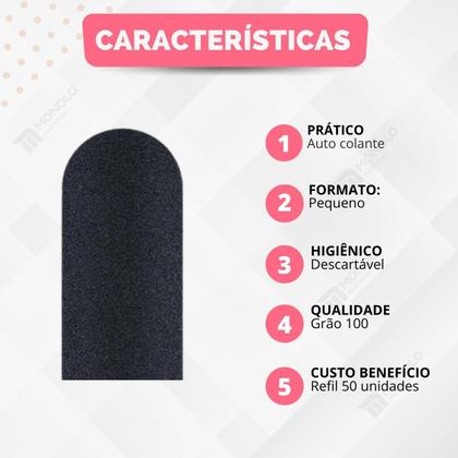 Imagem de 50 Lixas P/ Pés Refil Descartável Pequeno Base quadrada