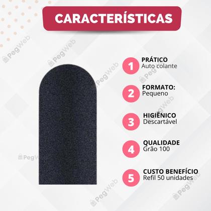 Imagem de 50 Lixas para Pés Refil Descartável + 1 Base Suporte Anatômica