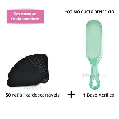 Imagem de 50 Lixas para Pés Refil Descartável com 1 Base Suporte Acrílico Profissional