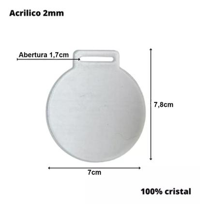 Imagem de 50 Medalhas Redondas 7cm Acrílico Cristal 2mm C/ Fita Azul