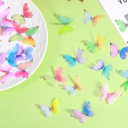 Imagem de 50 Peças De Apliques De Borboleta Em Organza 3D De 5cm, Dupla Face, Para Artesanato DIY E Decoração