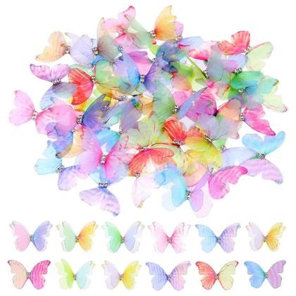 Imagem de 50 Peças De Apliques De Borboleta Em Organza 3D De 5cm, Dupla Face, Para Artesanato DIY E Decoração