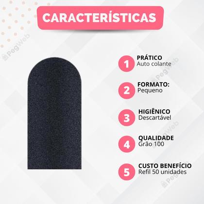 Imagem de 50 Refil Lixas Adesivas para Pés Pedicure Descartável Preta Base reta