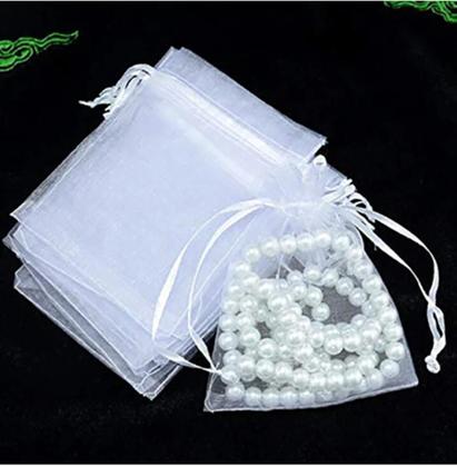 Imagem de 50 Saquinhos De Organza 7X9 Cm Branco Fita Cetim - lembrancinhas