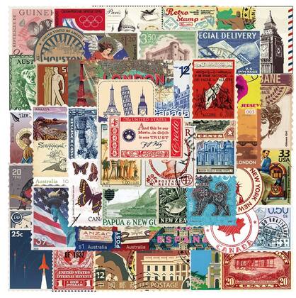 Imagem de 50 Stickers Selos Viagem Retrô Vintage País Turismo Adesivos