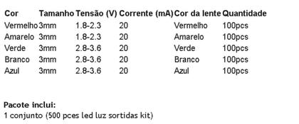 Imagem de 500 Peças Diodo Led 3Mm Luz Componente Eletronico C. Caixa