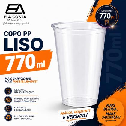 Imagem de 500 un copo descartavel liso pp 700ml 770ml resistente chopp