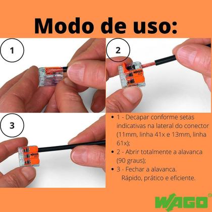 Imagem de 50un Conector Wago 221-2411 2 vias 32A/450V Emenda Linha Reta Original