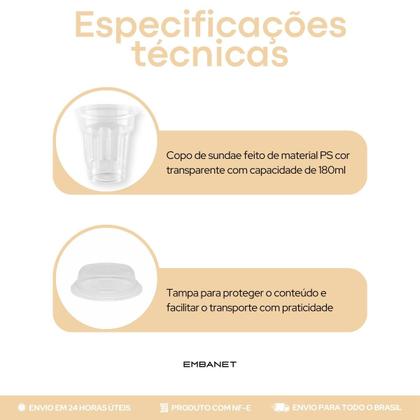 Imagem de 50UN Copo Plástico 180ml Com Tampa Sundae Sorvetes Sobremesas
