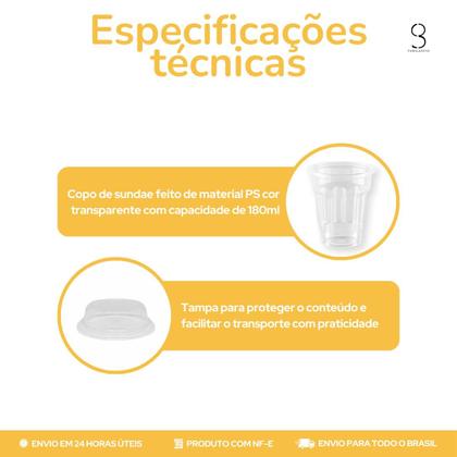 Imagem de 50UN Copo Plástico 180ml Com Tampa Sundae Sorvetes Sobremesas