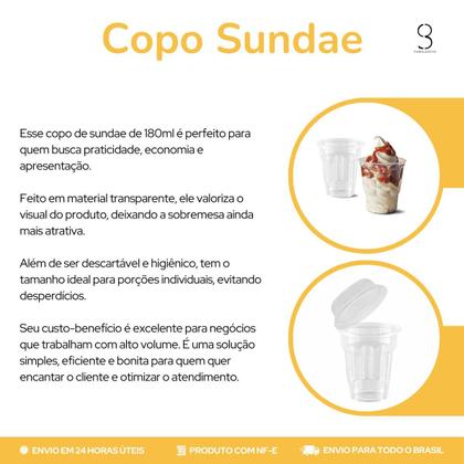 Imagem de 50UN Copo Plástico 180ml Com Tampa Sundae Sorvetes Sobremesas