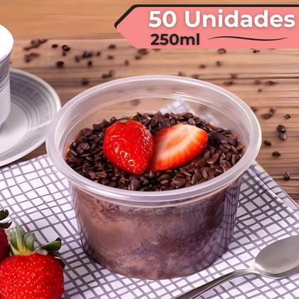 Imagem de 50Un Pote Redondo 250ml de Plástico Bolo Açai Descartável