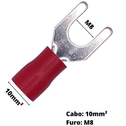 Imagem de 50un Terminal Forquilha Garfo Vermelho 10mm² M8 SV10-8