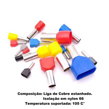 Imagem de 50un Terminal Tubular Ilhós Pré-isolado Simples Para Cabo de 4mm² Metal 10mm Cinza E4010