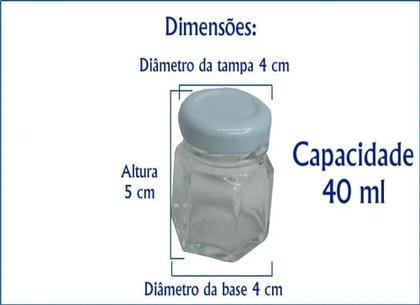 Imagem de 55 Mini pote de vidro sextavado 40ml c/ tampa Preta