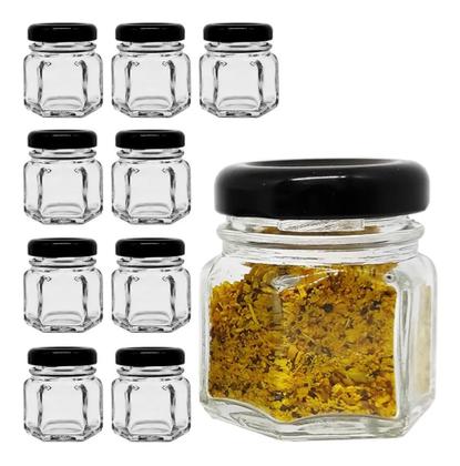 Imagem de 55 Mini pote de vidro sextavado 40ml c/ tampa Preta