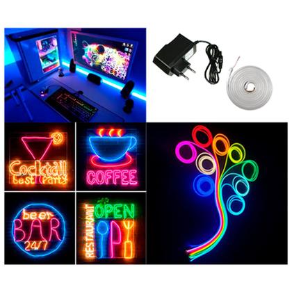 Imagem de 5m Mangueira Led Neon Corte 2,5cm Flex 12v + Fonte 3a