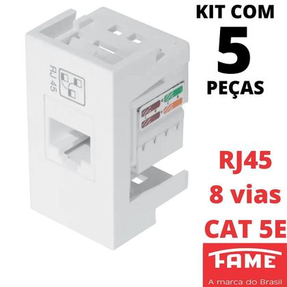 Imagem de 5un Módulo Tomada Rede RJ45 5E 8V Modulare Evidence Blanc Mais FAME