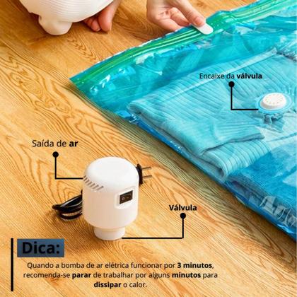 Imagem de 5Un Sacos Vácuo 70x110 Cm Com Bomba Elétrica Guarda Roupa