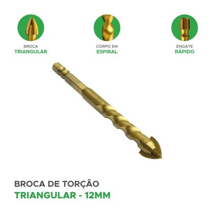 Imagem de 5x Broca De Torção Triangular 12mm - Estojo Profissional
