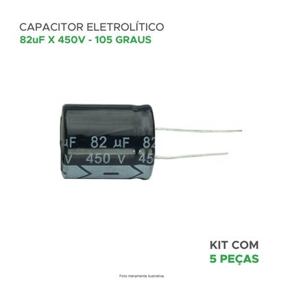 Imagem de 5x Capacitor Eletrolítico 82uf x 450v 105º Kit c/5 Peças