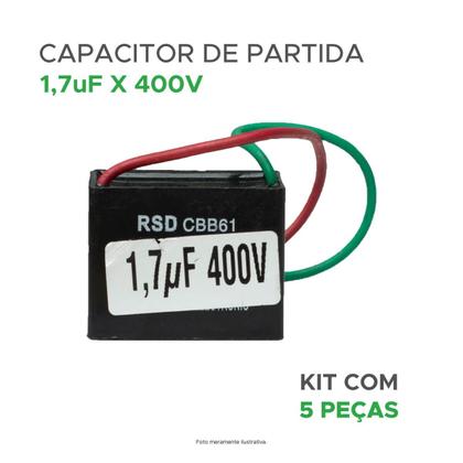 Imagem de 5x Capacitor Partida P/ Ventilador 1.7uf - 440v