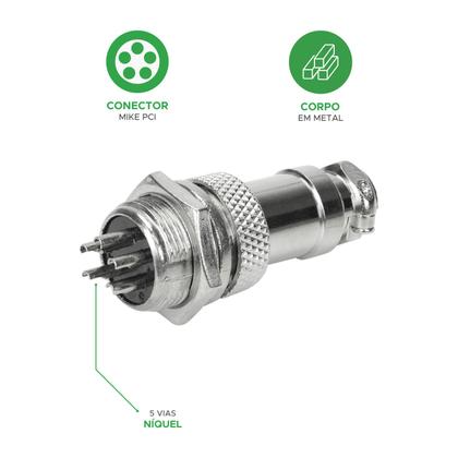 Imagem de 5x Conjunto Plug Conector Mike Kit Macho E Fêmea 5 Pinos