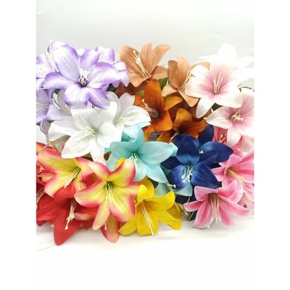 Imagem de 5x Lírio Artificial Galho Buque Com 25 Flor Diversas Cores