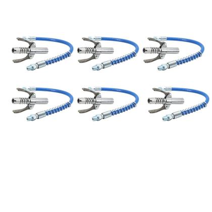 Imagem de 6 Bico Acoplador Engate Flexível 30cm Aço Inox Graxeira Engraxadeira Manual