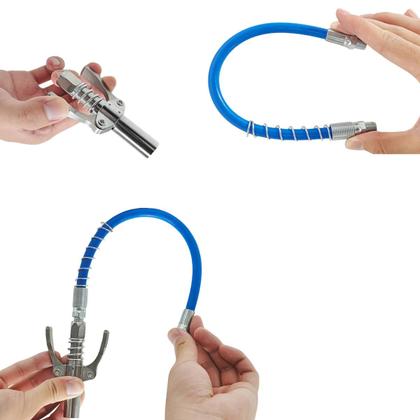 Imagem de 6 Bico Acoplador Engate Flexível 30cm Aço Inox Graxeira Engraxadeira Manual