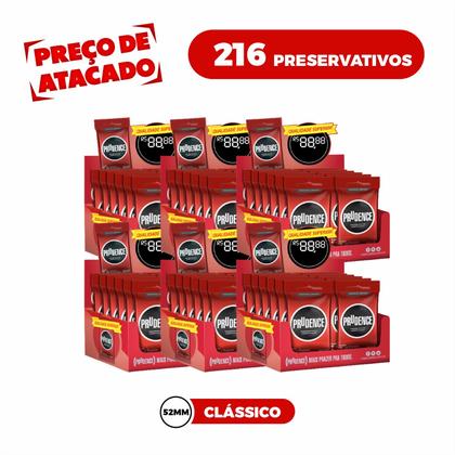 Imagem de 6 Caixa de Camisinha Preservativo Prudence Tradicional Lubrificado são 72 x 3 total de 216 preservativos.