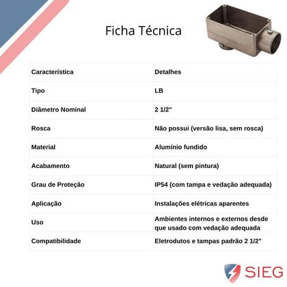 Imagem de 6 Condulete Tipo Lb Em Alumínio Sem Rosca Medida 2 1/2 Sieg Prateado