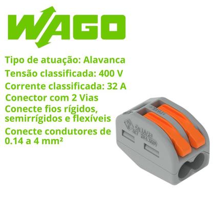 Imagem de 6 Conectores Wago Original C/ Alavanca 2 Polos Até 4mm
